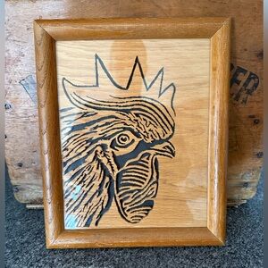 Wood Carved Rooster (Chicken) Wall Hanging Picture Modern Farmhouse
